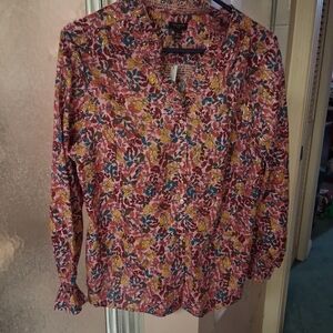NWT Talbots PXL Cotton Metallic Floral Top Pink Petite
